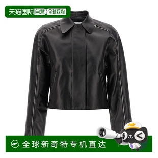 黑色 自营 裁剪皮革上衣 salvatore 美国奥莱直 ferragamo带拉链