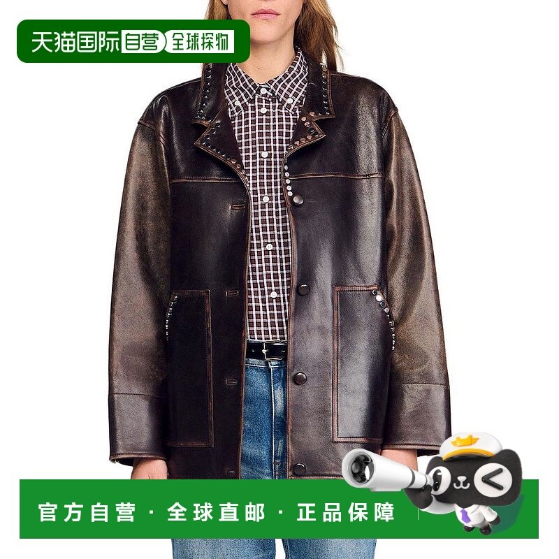 1h可退 【美国直邮】sandro 女士 皮质外套皮衣夹克