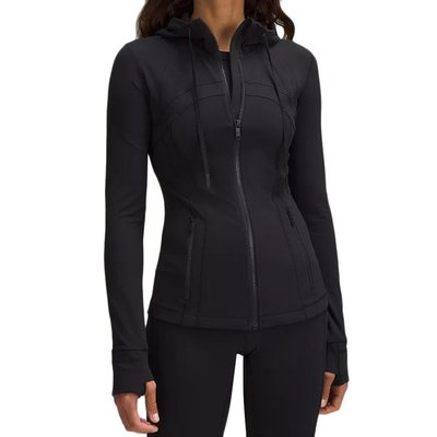 LULULEMON/露露乐蒙 女黑色柔软尼龙拇指孔连帽拉链夹克