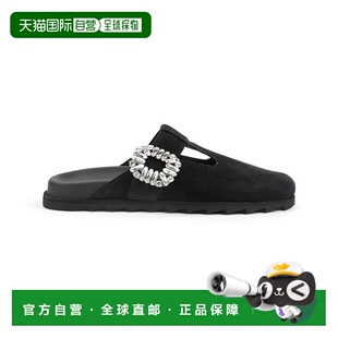 黑色 自营roger 黑色绒面拖鞋 饰 美国奥莱直发 vivier带水晶装