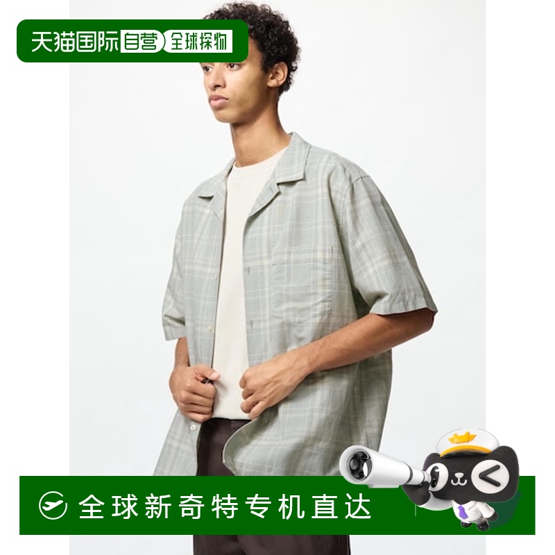 日潮跑腿UNIQLO优衣库 棉麻格纹短袖衬衫 50 LIGHT GREEN Free 47