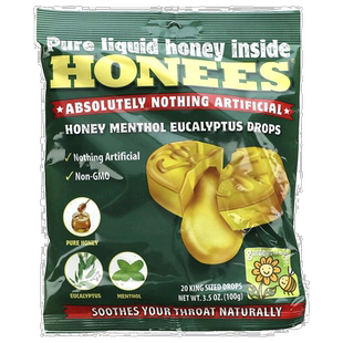 香港直发Honees蜂蜜薄荷醇桉树滴剂舒缓喉咙抑制100mg润喉糖