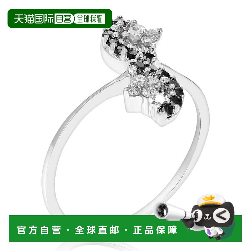 自营 vir jewels1/3 克拉黑色钻石戒指时尚圆形 10K 白金 - 白色