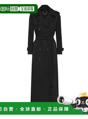 自营philipp pleinLong Trench Coat Monogram - black 美国奥莱