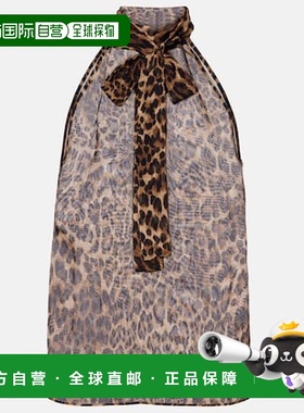 1h可退 香港直邮NILI LOTAN 女士 Alla 打结领豹纹真丝上衣性感