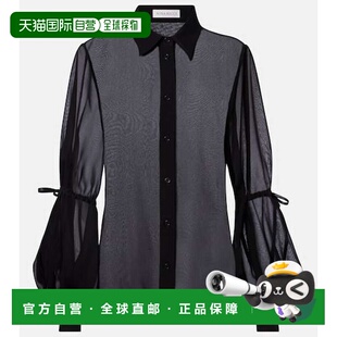 1h可退 香港直邮Nina Ricci 莲娜丽姿 女士 透视真丝衫 black黑色