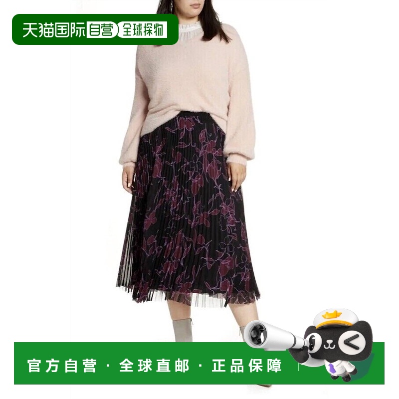 自营 halogen多色花朵褶皱弹性腰褶雪纺迷笛裙 美国奥莱直发a字裙