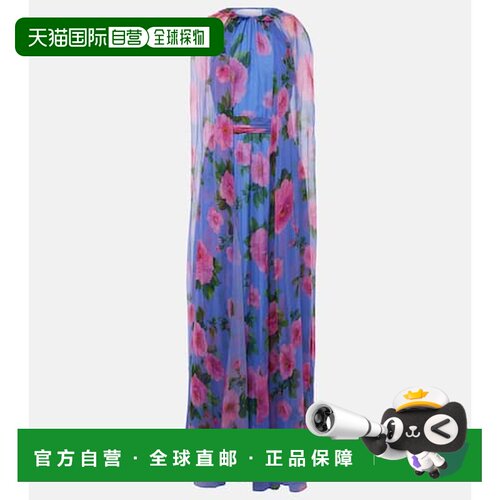 1h可退 香港直邮CAROLINA HERRERA 女士 花朵披肩挂脖真丝礼服