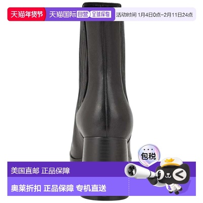 自营Nine West EDS Boots Women's Black Leather Block Heel Ank