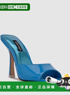 自营 Nine West Aurea凉鞋女式蓝色专利拖鞋方形鞋头拖鞋JOBB317-