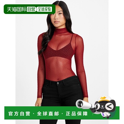 自营guessMargo Mesh Knit Top - beet juice red 美国奥莱直发