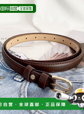 日本直邮florge 简约细款PU皮革圆形扣通用腰带 FL8218EW06260 腰