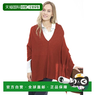 自营in2Cashmere Poncho with Textured Border - autumn rust 美