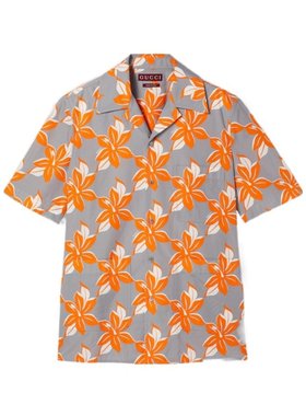 GUCCI 男士衬衫 821498Z7AM01061 SS2025 灰色 印花短袖衬衫