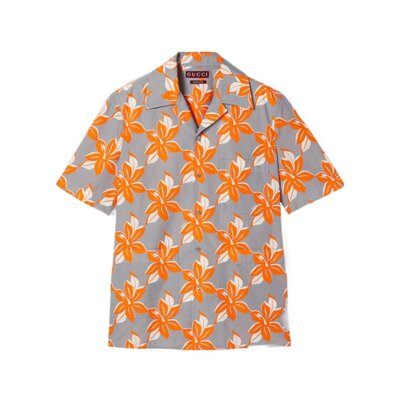 GUCCI 男士衬衫 821498Z7AM01061 SS2025 灰色 印花短袖衬衫