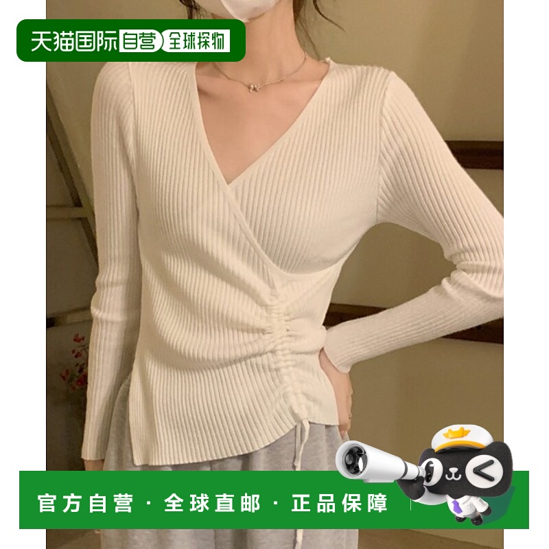1h可退 日本直邮SEU 女装 紧身V领侧抽绳设计针织上衣 seu25at103