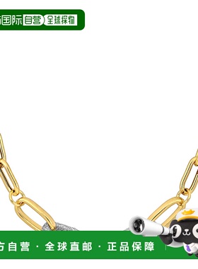 自营 Mimi & Max 椭圆形链环项链带白色闪耀珐琅和龙虾扣黄色银 -