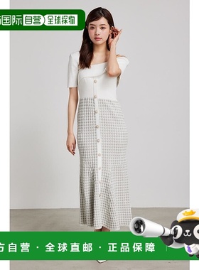 日本直邮Rienda 不对称粗花呢半针织连衣裙 RI3465EW25084