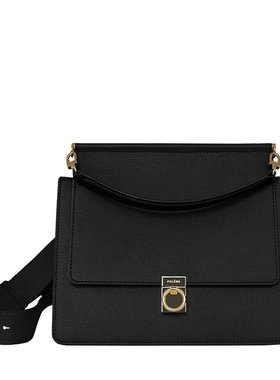 POLENE 2021秋冬新款 Numéro Sept黑色荔枝纹小牛皮手提单肩包