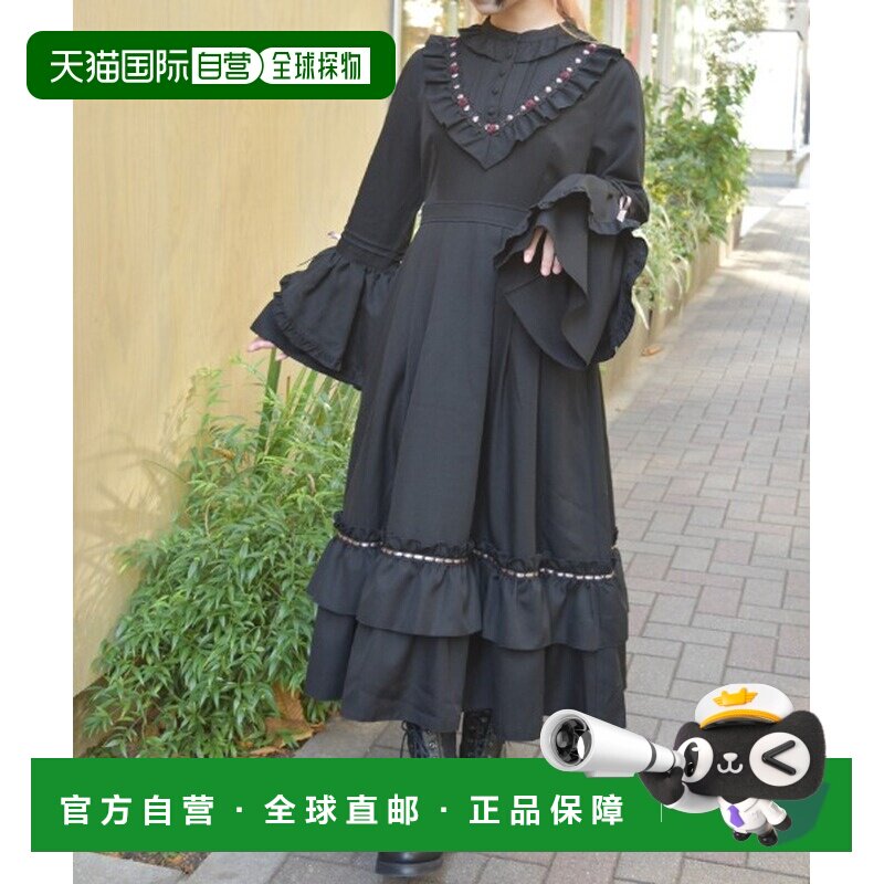 日本直邮axes femme 女装 V领玫瑰装饰褶裥连衣裙 CI361X128