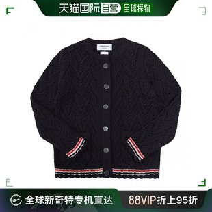 女士海军蓝色棉质钩织饰有红标蓝条纹细节圆 香港直邮THOM BROWNE