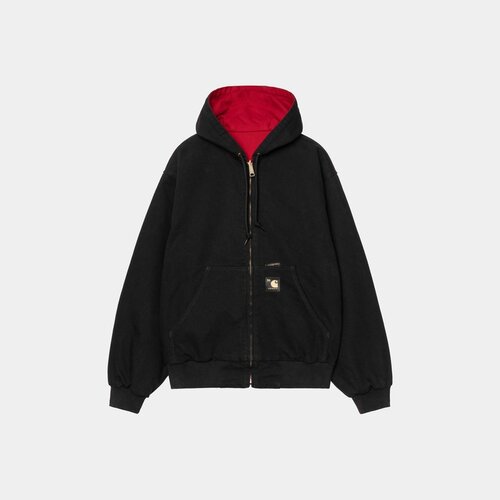 自营欧洲直邮Carhartt WIP Active男士黑色/红色棉袋鼠口袋连帽夹