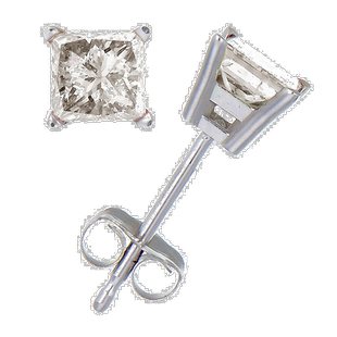 自营 vir jewels3/4 克拉公主方形切割钻石耳钉 14K 白金 4 爪推