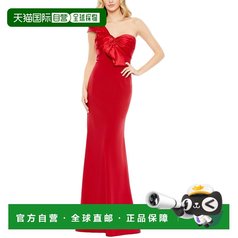 自营Mac Duggal单肩垂褶喇叭礼服-红色 鱼尾裙长裙美国奥莱直发