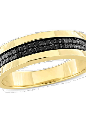 自营 Mimi & Max 1/10 克拉 TDW 黑钻石男士双排周年纪念戒指镀黄