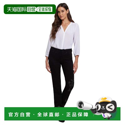 自营NYDJ Marilyn直筒牛仔裤女式黑色牛仔刺绣高腰GBO3807-黑色