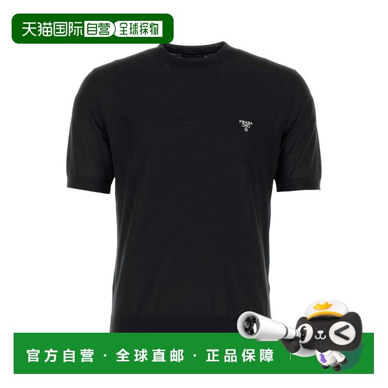 香港直邮Prada 普拉达 男士 黑色羊毛带LogoT恤 UMB2661ZLE