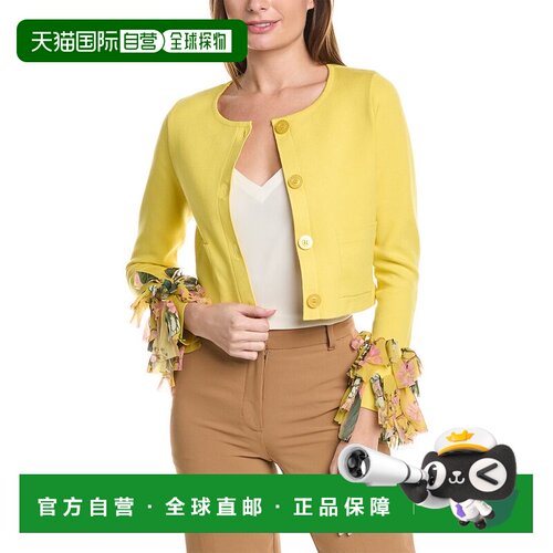 自营Oscar de la Renta Chiffon Bow Cardigan - yellow 美国奥莱