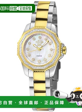 自营GV2女式皮质316L不锈钢表壳，白色MOP表盘，双色SS/IPYG手镯-