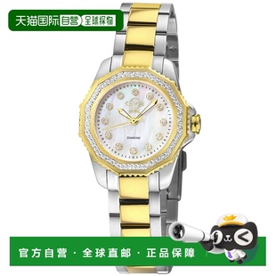 自营GV2女式皮质316L不锈钢表壳，白色MOP表盘，双色SS/IPYG手镯-