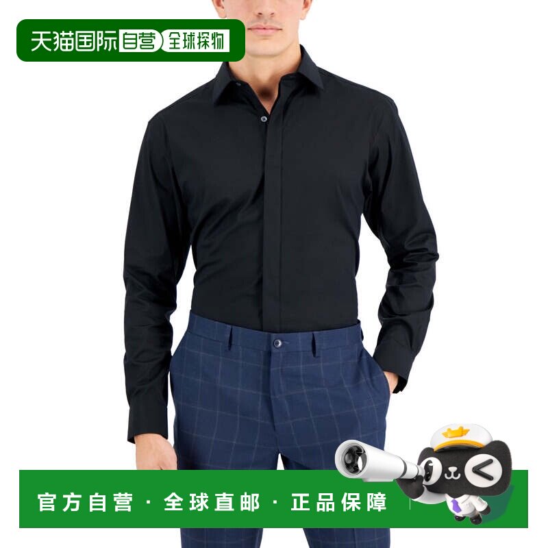 自营Alfani正装衬衫男士黑色常规合身长袖纽扣正式FTS325-黑色 美