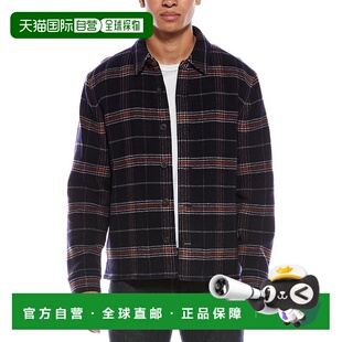 美国奥莱直发男装 自营 蓝色 夹克 Vince格子羊毛混纺衬衫