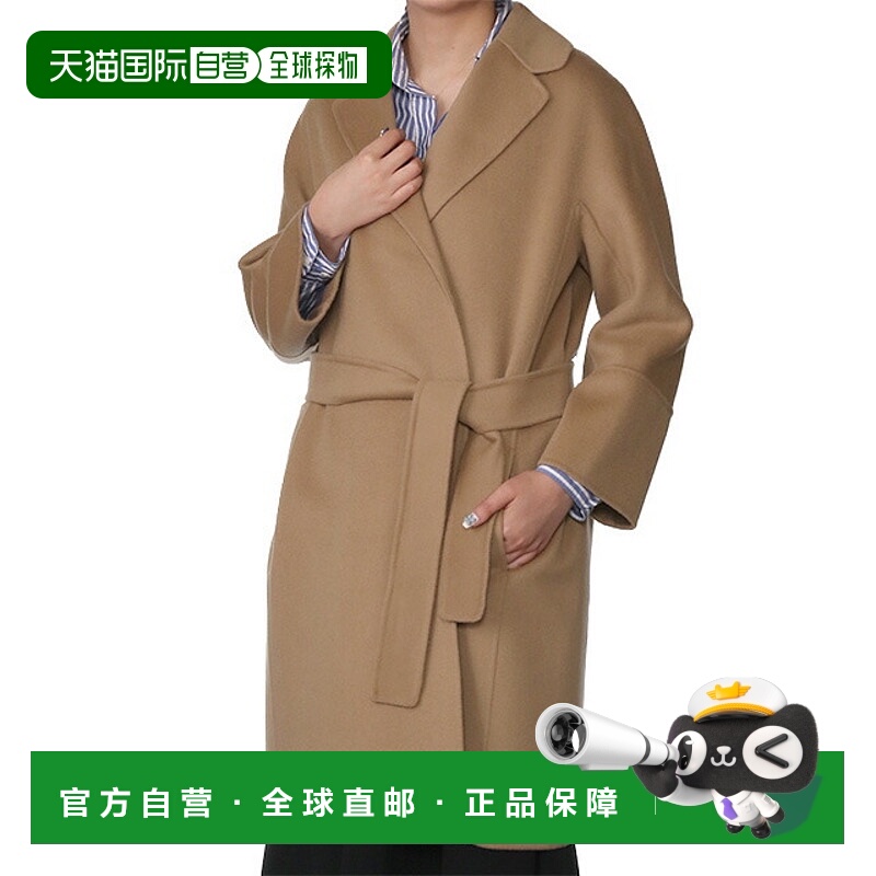 日本直邮S MAX MARA“ARONA”纯初剪羊毛双面裹身大衣（驼色珍珠9