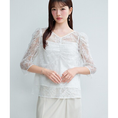 日本直邮SAISON DE PAPILLON 女士 蕾丝V领上衣+内搭背心2件套 sd