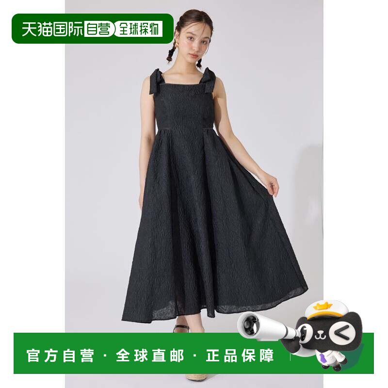 日本直邮rienda 黑色肩部蝴蝶结连衣裙