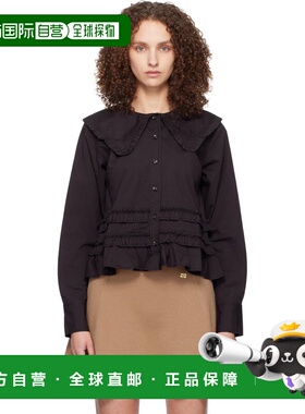 1h可退 香港直邮GANNI 甘尼 女士 黑色 Stretch Cotton Ruffle 衬