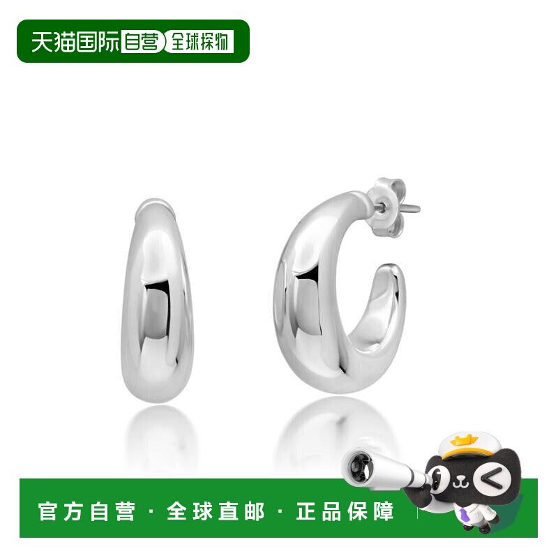 自营max + stone925 纯银圆形抛光开口圈形耳环 - 银白色 美国奥