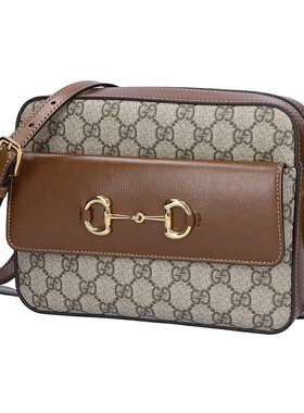 GUCCI 单肩包 GG Supreme 马衔扣 S 645454 92TCG米色乌木棕色