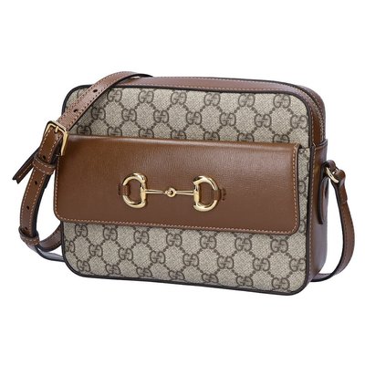 GUCCI 单肩包 GG Supreme 马衔扣 S 645454 92TCG米色乌木棕色