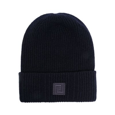 FENDI 男士帽子 FXQ352ASMMF0QA2 AW2024 蓝色 BEANIE FF LABEL