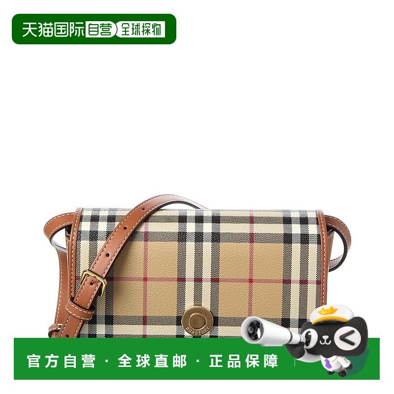 自营 Burberry Check-E-Canvas&Leather Crossbody-棕色 美国奥莱