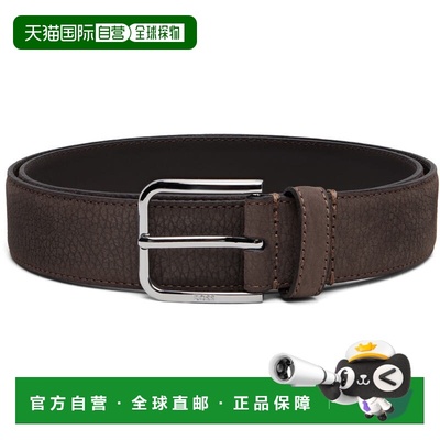 1h可退 香港直邮潮奢 BOSS 波士 男士 棕色 Pin-Buckle Nubuck 腰