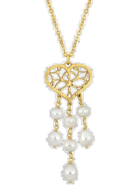 自营 Mimi & Max 6-6.5 毫米养殖淡水珍珠枝形吊灯式心形吊坠带链