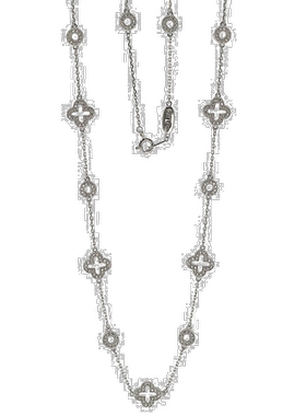 自营 Suzy Levian 纯银白色方晶锆石三叶草和圆形站项链 - 白色