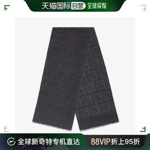 香港直邮潮奢 Fendi 芬迪 男士围巾黑色羊毛桑蚕丝围巾