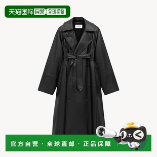 自营欧洲直邮YSL圣罗兰 男士黑色羔羊皮双排扣长款大衣皮衣男装
